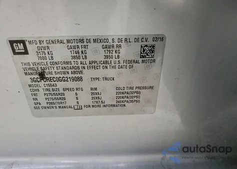 2016 Chevrolet Silverado C1500 Lt из США, поврежденный, VIN 3GCPCREC0GG219088